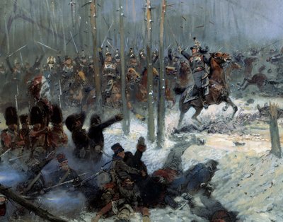 الحملة الروسية في عام 1812: "" المسؤول عن البارجة السابعة للعقيد دوبوا في لا بيرزينا (بيريزينا) في 1812/11/28 في روسيا "" التفاصيل. رسم جان بابتيست إدوار (جان بابتيست إدوارد) التفاصيل (1848-1912) القرن التاسع عشر. باريس ، Musee de l' بواسطة جان بابتيست إدوارد التفاصيل