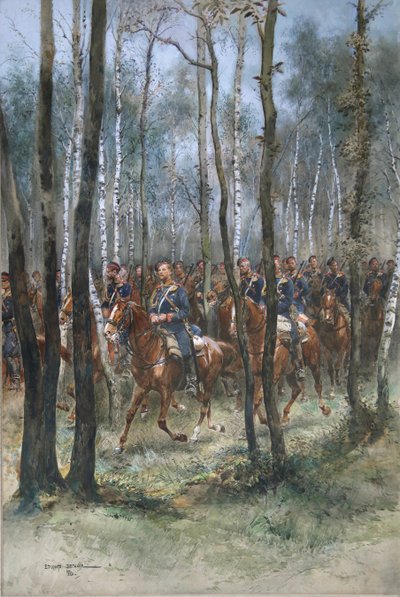 جنود على ظهور الخيل ، 1884 (مرحاض ، حبر أسود ولون جسم على ورق بواسطة جان بابتيست إدوارد التفاصيل