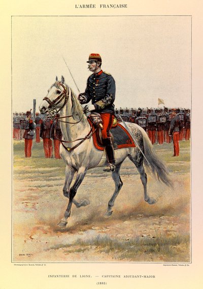 أنواع وأزياء الجيش الفرنسي للكابتن جول ريتشارد ، موضحة بواسطة إدوارد ديتايل (1848-1912): مشاة الخط: ضابط صف الكابتن في عام 1885 ، مجموعة خاصة بواسطة جان بابتيست إدوارد التفاصيل