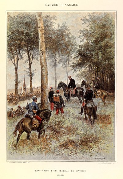 أنواع وأزياء الجيش الفرنسي للكابتن جول ريتشارد ، التي رسمها إدوارد ديتايل (1848-1912): طاقم فرقة عامة في عام 1884 ، مجموعة خاصة بواسطة جان بابتيست إدوارد التفاصيل