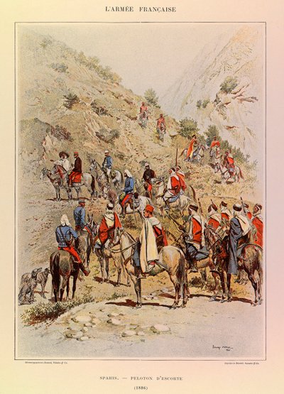 أنواع وأزياء الجيش الفرنسي للكابتن جول ريتشارد ، موضحة بواسطة Edouard Detaille (1848-1912): Spahis ؛ فصيلة مرافقة في عام 1886 ، مجموعة خاصة بواسطة جان بابتيست إدوارد التفاصيل