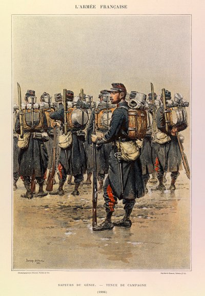 أنواع وأزياء الجيش الفرنسي للكابتن جول ريتشارد ، التي رسمها إدوارد ديتايل (1848-1912): Sapper of the Genie in Country Dress في عام 1886 ، مجموعة خاصة بواسطة جان بابتيست إدوارد التفاصيل