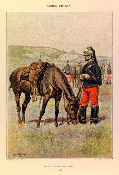 أنواع وأزياء الجيش الفرنسي للكابتن جول ريتشارد ، التي رسمها إدوارد ديتايل (1848-1912): تنين يرتدي زيًا صغيرًا في عام 1885 ، مجموعة خاصة بواسطة جان بابتيست إدوارد التفاصيل