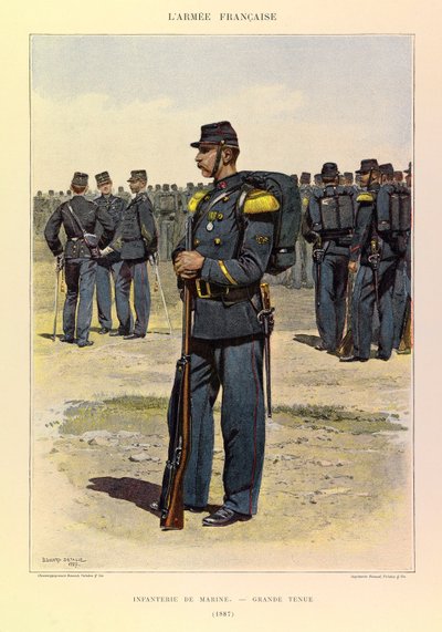 أنواع وأزياء الجيش الفرنسي للكابتن جول ريتشارد ، التي رسمها إدوارد ديتايل (1848-1912): مشاة البحرية في ثوب رائع في عام 1887 ، مجموعة خاصة بواسطة جان بابتيست إدوارد التفاصيل