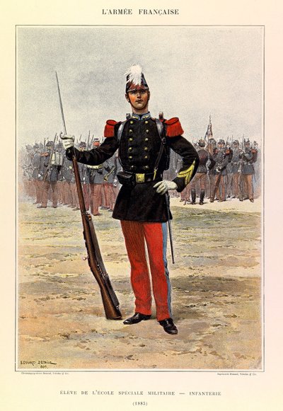 أنواع وأزياء الجيش الفرنسي للكابتن جول ريتشارد ، التي رسمها إدوارد ديتايل (1848-1912): تلميذ المدرسة العسكرية الخاصة: مشاة عام 1885 ، مجموعة خاصة بواسطة جان بابتيست إدوارد التفاصيل