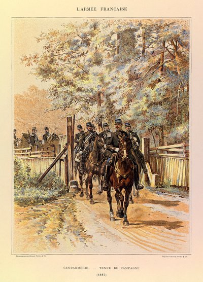 أنواع وأزياء الجيش الفرنسي للكابتن جول ريتشارد ، التي رسمها إدوارد ديتايل (1848-1912): الدرك في اللباس الميداني في عام 1887 ، مجموعة خاصة بواسطة جان بابتيست إدوارد التفاصيل
