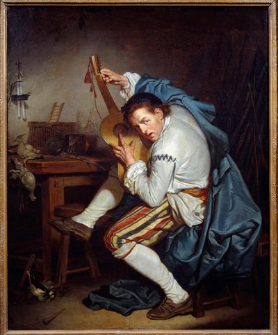 عازف الجيتار ، أو طائر ، عند عودته من الصيد ، يمنح غيتاره لوحة رسم جان بابتيست غريوز (1725-1805) شمس القرن الثامن عشر. 0،71x0،57 م نانت ، متحف الفنون الجميلة بواسطة جان بابتيست غريوز