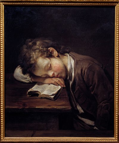 الصغير الكسول. صورة لصبي قتل في كتابه. لوحة جان بابتيست غريوز (1725-1805) بواسطة جان بابتيست غريوز