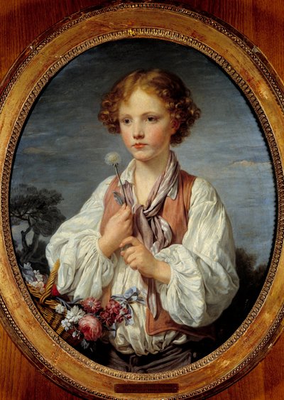 صبي صغير في سلة الزهور - جان بابتيست غريوز (1725-1805) 1761 بواسطة جان بابتيست غريوز