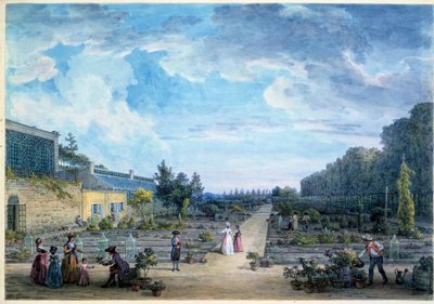 منظر ل Jardin du Roi (Jardin des Plantes الحالية) للطباعة الحجرية بواسطة Jean Baptiste Hilaire (1753-1822) 1794 Paris، B.N. بواسطة جان بابتيست هيلير