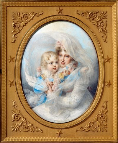 صور للإمبراطورة ماري لويز (1791-1847) وملك روما ، نابليون الثاني ، دوق رايششتات (1811-1832) ابن الإمبراطور نابليون الأول (1769-1821) لوحة رسمها جون المعمدان إيزابي (1767-1855) مجموعة خاصة 1814 بواسطة جان بابتيست إيسابي