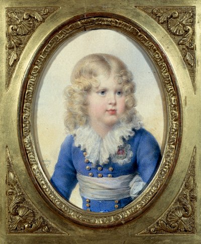 ملك روما وأمير بارما نابليون الثاني ، دوق Reichstadt (1811-1832) ابن الإمبراطور نابليون الأول (1769-1821) في ثوب أزرق "" لوحة مائية لجون بابتيست إيزابي (1767-1855) 1815 صن. 0،1 × 0،14 م مالميزون ، متحف القلعة بواسطة جان بابتيست إيسابي