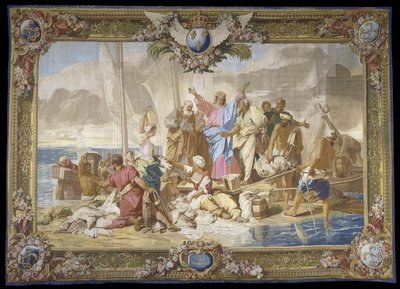 "" La Peche miraculeuse "" جدار العهد الجديد معلق من الصوف والحرير ، مصنع Royal des Gobelins ، ورشة جان لوفيفر ، بعد جان جوفينيه (1644-1717) بواسطة جان بابتيست جوفينيه