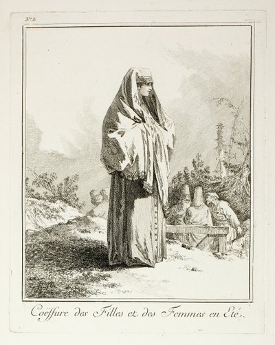 غطاء الرأس للفتيات والنساء في الصيف ، اللوحة الثالثة من Divers Habillements des Peuples du Nord بواسطة جان بابتيست لو برنس