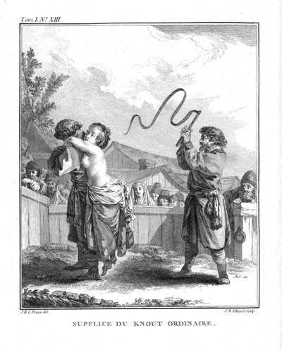 معاقبة ناتاليا فيودوروفنا لوبوخينا بعقوبة عادية. من Voyage en Sibérie ، 1766 بواسطة جان بابتيست لو برنس