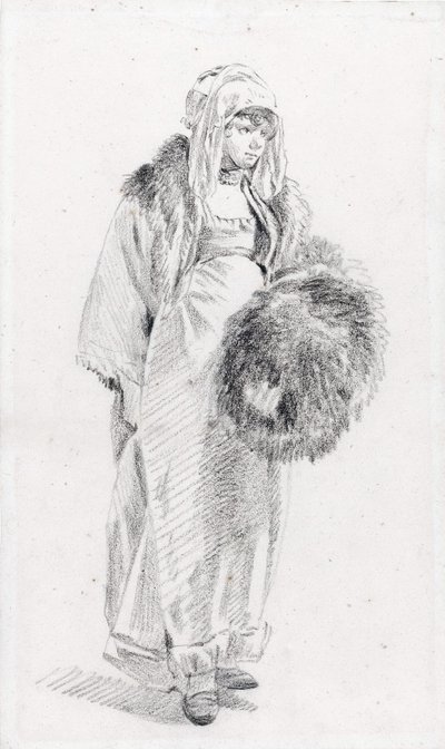 امرأة روسية ذات غطاء من الفرو على غرار Le Prince ، جان بابتيست (1734-1781) ، بين 1758 و 1761 - طباشير أسود على الورق ، 22،9 × 13،8 - مجموعة خاصة بواسطة جان بابتيست لو برنس