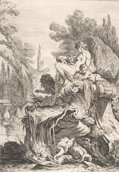الحورية الجالسة نافورة بها نياد جالس على صدفة محارة ، كاليفورنيا. 1740. بواسطة جان بابتيست ماري بيير