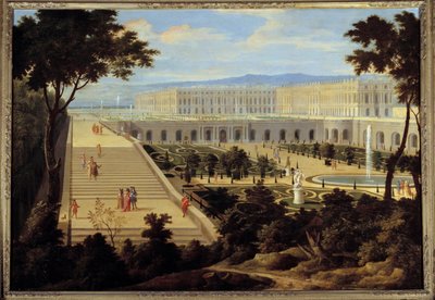 View of the Orangerie, the stairs of the Cent-Marches and the chateau of Versailles circa 1695 Painting attributed to Jean-Baptiste Martin (the Elder) (1659-1735) 1695 Sun. 1,15x1,65 m بواسطة جان بابتيست مارتن