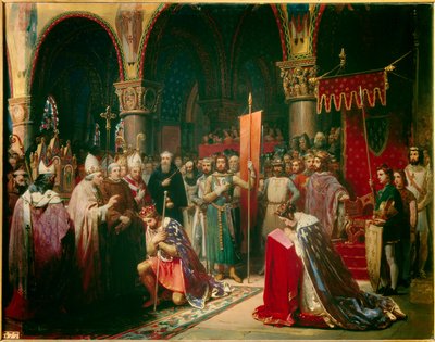 أخذ الملك لويس السابع (1120-1180) الأوريفليم في بازيليك القديس دينيس (سانت دينيس) في حضور الملكة ألينور من آكيتاين واستلم النحلة الطنانة و pannetiere من بيليرين من يدي البابا يوجين الثالث (؟ -1153) قبل مغادرته بواسطة جان بابتيست Mauzaisse