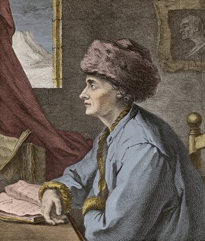 جان جاك روسو كاتب وفيلسوف فرنسي في Neufchatel في عام 1765 نقش بواسطة JB Michel - صورة جان جاك روسو (جان جاك) على Neuf Chatel في عام 1765 نقش بواسطة JB Michel بواسطة جان بابتيست ميشيل