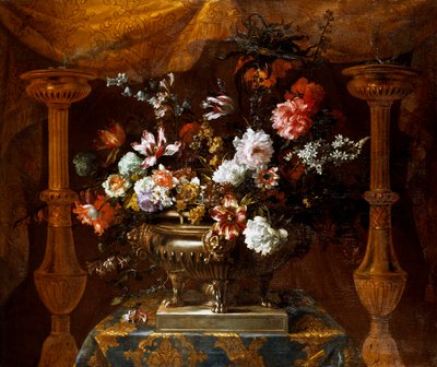 Still life with flowers in a silver vase with perfume burners, c.1690-99 (oil on canvas) بواسطة جان بابتيست مونوييه