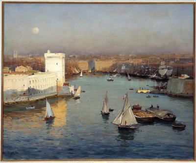 منظر لميناء مرسيليا القديم من لوحة Pharo التي رسمها جان بابتيست أوليف (1848-1936) قاتمة. 50x73 سم إشارة إلزامية: مؤسسة المجموعة بخصوص دي بروفانس ، مرسيليا بواسطة جان بابتيست أوليف