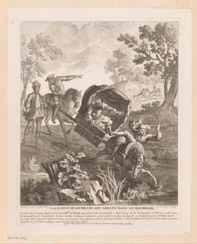 تحمل عربة الخيول يسقط في الماء La Rancune en stretcher abbatu dans le bourbier (العنوان على الكائن) مشاهد من الكوميديا ​​الرومانية سكارون (عنوان المسلسل) بواسطة غابرييل هوكير