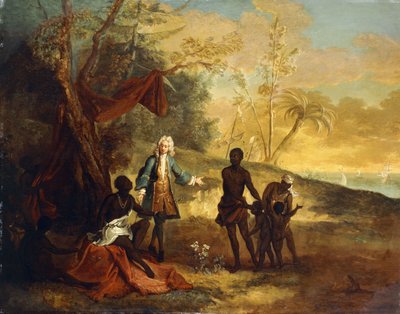 من الأجزاء الأربعة من العالم - أفريقيا: تاجر أوروبي مقايضة برئيس أسود ، 1724 بواسطة جان بابتيست أودري