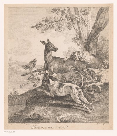 نصب لكمين الغزلان من قبل كلاب الصيد Arrêtés، cruels، arétéz (...) (العنوان على الكائن) مشاهد الصيد (عنوان المسلسل) بواسطة جان بابتيست أودري