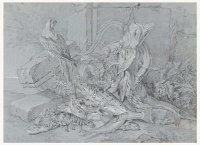 لا تزال الحياة مع الأسماك والببغاء بواسطة Jean-Baptiste Oudry