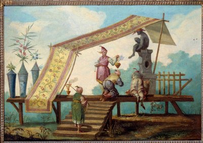Chinoiserie: لوحة زخرفية تمثل عرضًا صينيًا. الجزء العلوي من الباب رسمه جان بيلمينت (1728-1808) بواسطة جان بابتيست بيلمينت