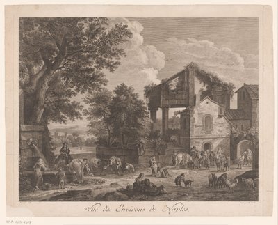 منظر لمنطقة نابولي Vüe ​​des Environs de Naples (العنوان على الكائن) بواسطة جان بابتيست راسين