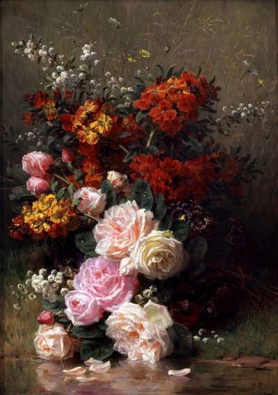 زهور الصيف (بما في ذلك الورود ونبات الغرنوقي). لوحة رسمها جان بابتيست روبي (1821-1910) مجموعة خاصة. بواسطة جان بابتيست روبي