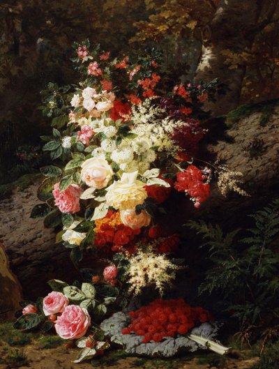 حياة صامتة مع توت العليق. لوحة رسمها جان بابتيست روبي (1821-1910) مجموعة خاصة. بواسطة جان بابتيست روبي