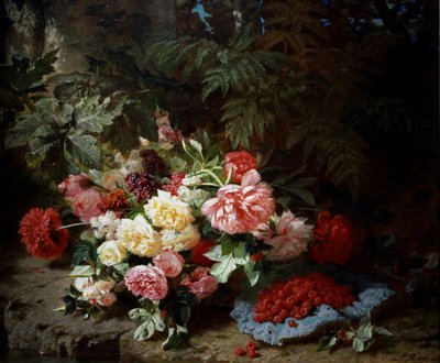 حياة صامتة من الورود والتوت. لوحة رسمها جان بابتيست روبي (1821-1910) مجموعة خاصة. بواسطة جان بابتيست روبي