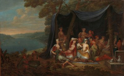 احتفال ريفي مع فلاحين أتراك تحت خيمة ، 1720-37 بواسطة جان بابتيست فانمور