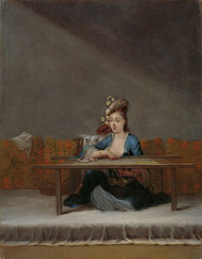 امرأة تركية في إطار التطريز لها ، c.1720-37 بواسطة جان بابتيست فانمور