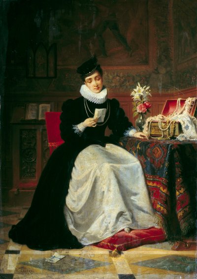 امرأة تقرأ رسالة رسم لجيا بابتيست فيكتور لوتريل (1821-1908) في القرن التاسع عشر. 0،48 × 0،34 م روان ، متحف الفنون الجميلة بواسطة جان بابتيست فيكتور لوترل