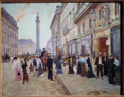 خروج العمال من paquin house rue de la Paix (Place Vendome مع العمود). رسم جان بيرود (1849-1935) 1905 صن. 0،42 × 0،55 م. باريس ، متحف كارنافاليت بواسطة جان بيرود