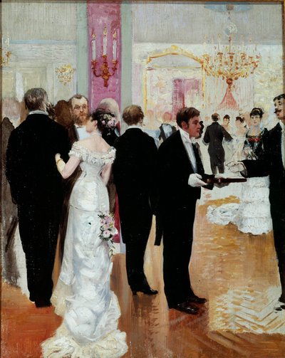 حفل الاستقبال أمسية اجتماعية في المجتمع الباريسي في العصر الجميل. رسم جان بيرود (1849-1935) القرن العشرين. مجموعة خاصة بواسطة جان بيرود