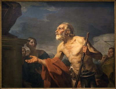 ديوجين يطلب وحده التماثيل. (يسمى Sinope Diogene بالسخرية ، حوالي 413 - حوالي 327 قبل الميلاد). رسم جان برنارد ريستاوت (1732-1797) ، زيت على قماش بواسطة جان برنارد رستوت