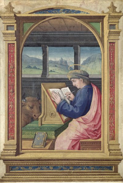 كتابة القديس لوقا ، من كتاب ساعات بواسطة جان بورديشون