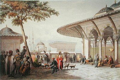 الجزء الداخلي من فناء مسجد Top-Hani ، رسم توضيحي من "Souvenirs de Constantinople" بواسطة جان برينديزي