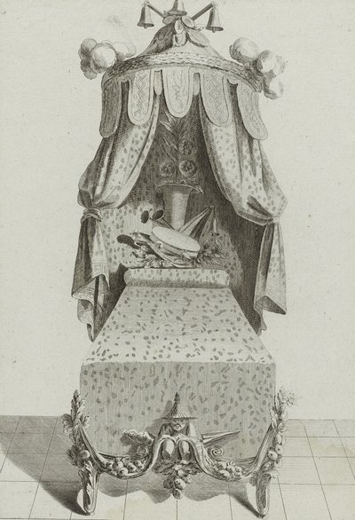 Lit à la Chinoise ، تم نشره في منتصف سبعينيات القرن الثامن عشر (نقش على ورق مضغوط) بواسطة جان تشارلز (بعد) ديلافوس