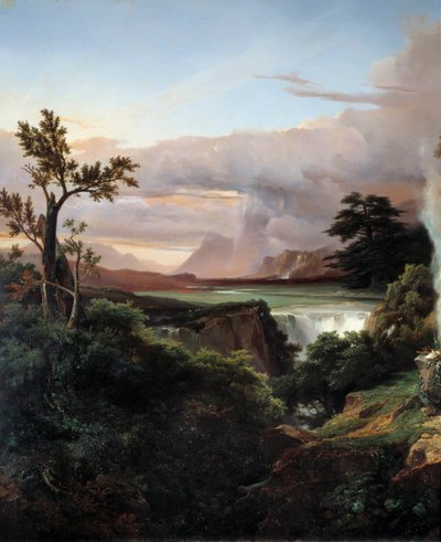 منظر طبيعي مع شلال. لوحة جان تشارلز ريمون (1795-1875) بواسطة جان تشارلز جوزيف ريموند