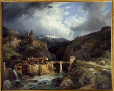 قرية وجسر Crevola على طريق Simplon. لوحة جان تشارلز ريمون (1795-1875) بواسطة جان تشارلز جوزيف ريموند