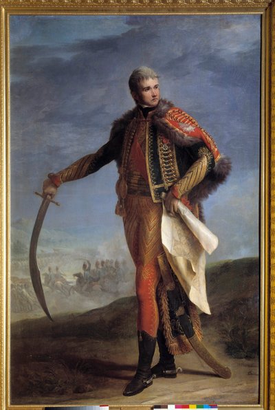 Portrait in foot of Jean Lannes (1769-1809) Duke of Montebello, marechal of Empire Painting by Jean Charles Nicaise Perrin (1754-1831). 1804-1809. Dim. 2,1x1,4 m. - Full-length portrait of Jean Lannes (1769-1809) Duke of Montebello, Marshal of the Empire.  بواسطة جان تشارلز نيكيز بيرين