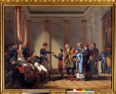 جمعية خيرية للإمبراطور نابليون الأول (1769-1821) خلال الحملة البولندية في يناير 1807: منح الإمبراطور معاشًا تقاعديًا قدره مائة نابليون إلى نيروكي ، في سن 117 رسم لجون تشارلز تارديو (1765-1830) القرن التاسع عشر. 1،15 × 1،46 م - العمل الخيري للإمبراطورية بواسطة جان تشارلز تارديو