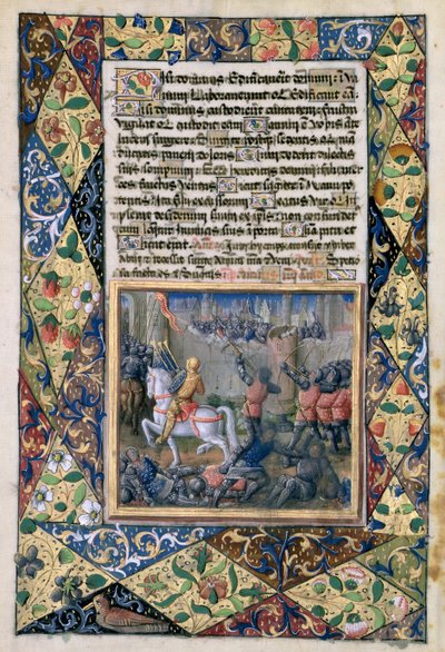 السيدة لات. QvI126 f.38v رحوبام يشن حربًا على يربعام ، من "كتاب ساعات لويس دورليانز" ، 1490 بواسطة جان كولوم
