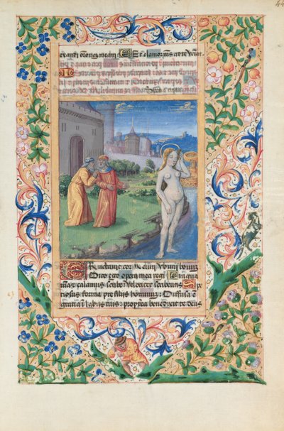 السيدة لات. QvI126 f.44 سوزانا والحكماء ، من "كتاب ساعات لويس دورليانز" ، ١٤٦٩ بواسطة جان كولوم